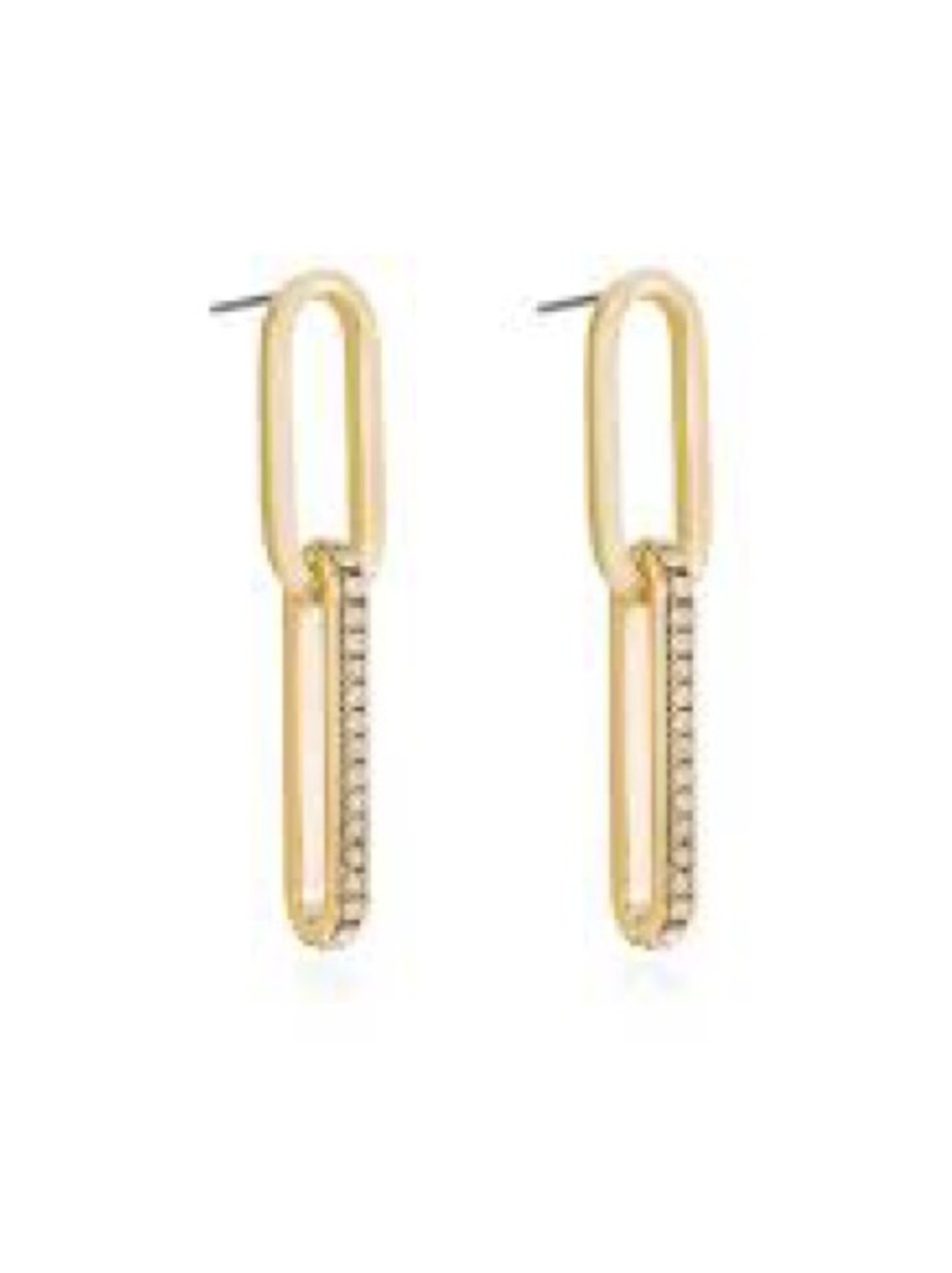 Paperclip geometric dangly Gold Linked Drop Earrings Pavé Accent links oval - Picture 2 of 3